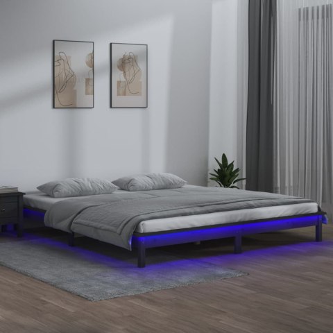  Rama łóżka z LED, szara, 160x200 cm, lite drewno