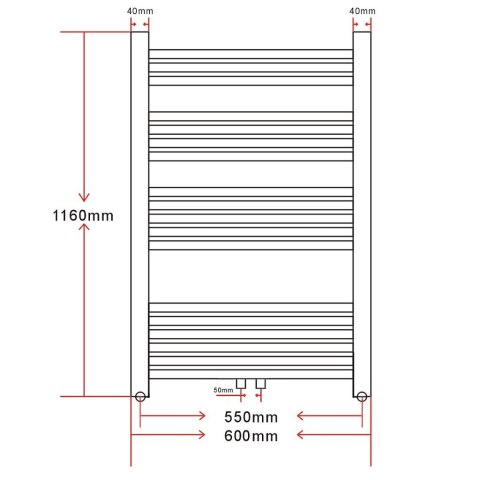 Grzejnik łazienkowy, prosty 600 x 1160 mm Grzejnik łazienkowy, prosty 600 x 1160 mm