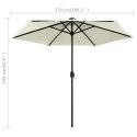  Parasol ogrodowy z LED i aluminiowym słupkiem, 270 cm, piaskowy