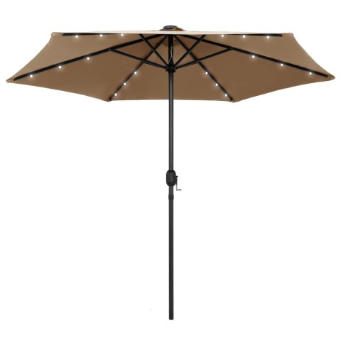  Parasol ogrodowy z LED i aluminiowym słupkiem, 270 cm, taupe