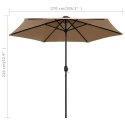  Parasol ogrodowy z LED i aluminiowym słupkiem, 270 cm, taupe