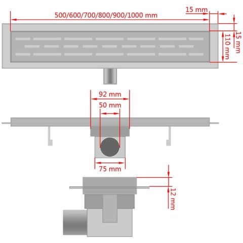 Kratka odpływowa, liniowa, 630x140 mm, wzór fali, stal nierdzewna Kratka odpływowa, liniowa, 630x140 mm, wzór fali, stal nierdzewna