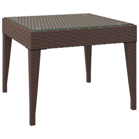 Stolik boczny, brąz, 50x50x38 cm, rattan PE i szkło hartowane Stolik boczny, brąz, 50x50x38 cm, rattan PE i szkło hartowane