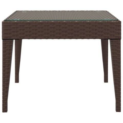 Stolik boczny, brąz, 50x50x38 cm, rattan PE i szkło hartowane Stolik boczny, brąz, 50x50x38 cm, rattan PE i szkło hartowane