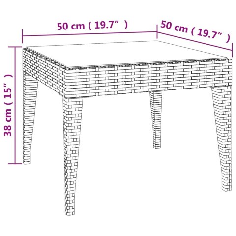Stolik boczny, brąz, 50x50x38 cm, rattan PE i szkło hartowane Stolik boczny, brąz, 50x50x38 cm, rattan PE i szkło hartowane
