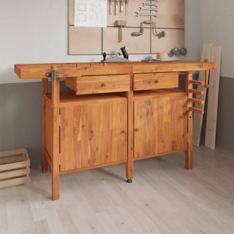 Stolik roboczy z szufladami i imadłami, 162x62x83 cm, akacjowy Stolik roboczy z szufladami i imadłami, 162x62x83 cm, akacjowy