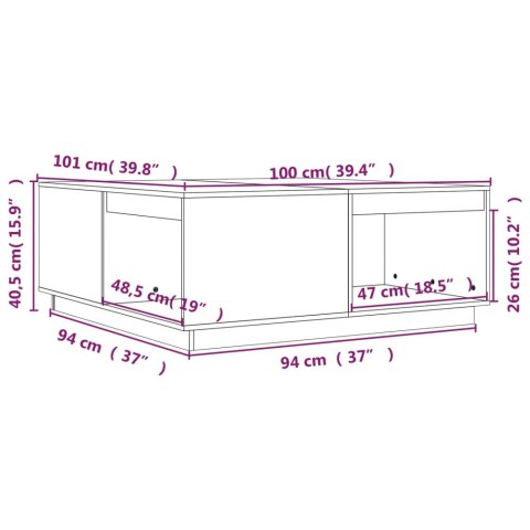 Stolik kawowy, czarny, 100x101x40,5 cm, lite drewno sosnowe Stolik kawowy, czarny, 100x101x40,5 cm, lite drewno sosnowe