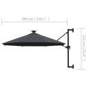  Parasol ścienny z LED, na metalowym słupku, 300 cm, antracytowy