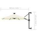  Parasol ścienny z LED, na metalowym słupku, 300 cm, piaskowy