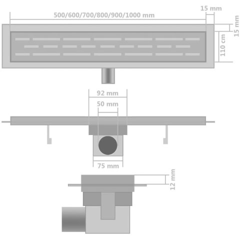 Odpływ prysznicowy liniowy, 2 szt., 530x140 mm, stal nierdzewna Odpływ prysznicowy liniowy, 2 szt., 530x140 mm, stal nierdzewna