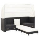  Rozkładane łóżko ogrodowe z zadaszeniem, rattan PE, czarne