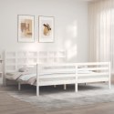  Rama łóżka z wezgłowiem, biała, 200x200 cm, lite drewno