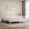  Rama łóżka z wezgłowiem, biała, 200x200 cm, lite drewno