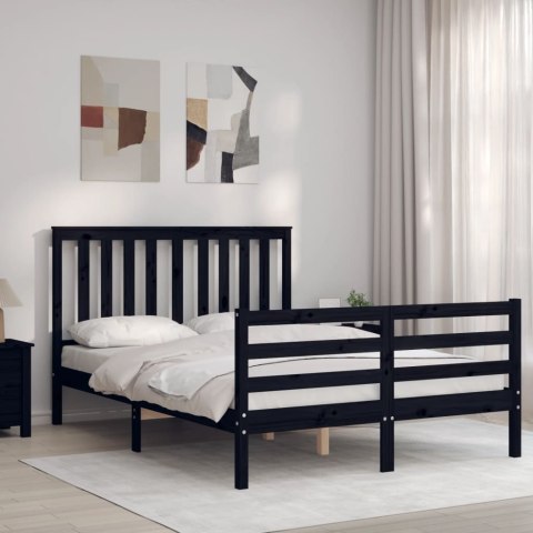  Rama łóżka z wezgłowiem, czarna, 120x200 cm, lite drewno