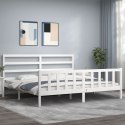  Rama łóżka z zagłówkiem, biała, 180x200 cm, drewniana