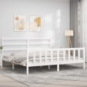  Rama łóżka z zagłówkiem, biała, 180x200 cm, drewniana