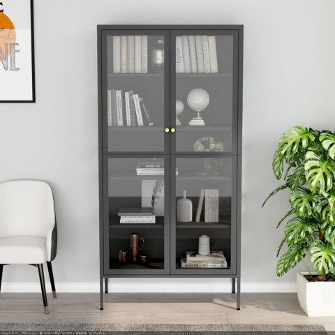 Witryna, antracytowa, 90x40x180 cm, stal i hartowane szkło Witryna, antracytowa, 90x40x180 cm, stal i hartowane szkło