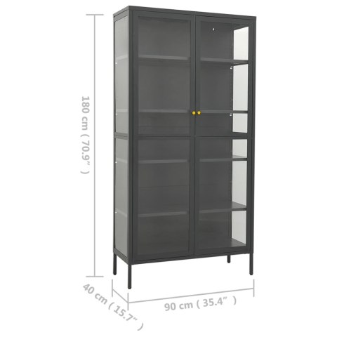Witryna, antracytowa, 90x40x180 cm, stal i hartowane szkło Witryna, antracytowa, 90x40x180 cm, stal i hartowane szkło