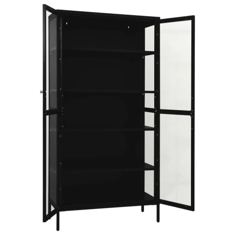 Witryna, czarna, 90x40x180 cm, stal i hartowane szkło Witryna, czarna, 90x40x180 cm, stal i hartowane szkło