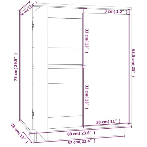Szafka, biała, 60x34x75 cm, lite drewno sosnowe Szafka, biała, 60x34x75 cm, lite drewno sosnowe