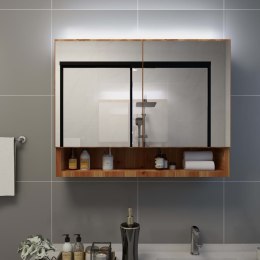  Szafka łazienkowa z lustrem i LED, kolor dębowy 80x15x60 cm MDF