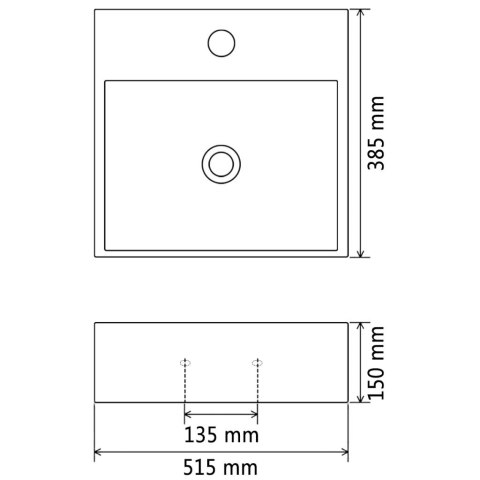 Umywalka ceramiczna z otworem na kran, 51,5x38,5x15 cm, czarna Umywalka ceramiczna z otworem na kran, 51,5x38,5x15 cm, czarna