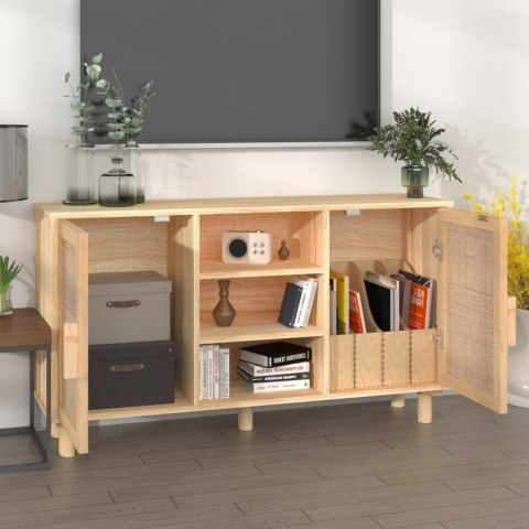Kredens, brązowa, 105x30x60 cm, lita sosna i naturalny rattan Kredens, brązowa, 105x30x60 cm, lita sosna i naturalny rattan