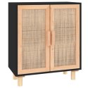  Komoda, czarna, 60x30x70 cm, lita sosna i naturalny rattan