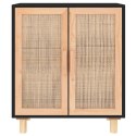  Komoda, czarna, 60x30x70 cm, lita sosna i naturalny rattan