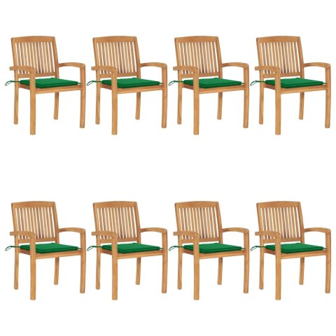  Sztaplowane krzesła ogrodowe z poduszkami, 8 szt., tekowe