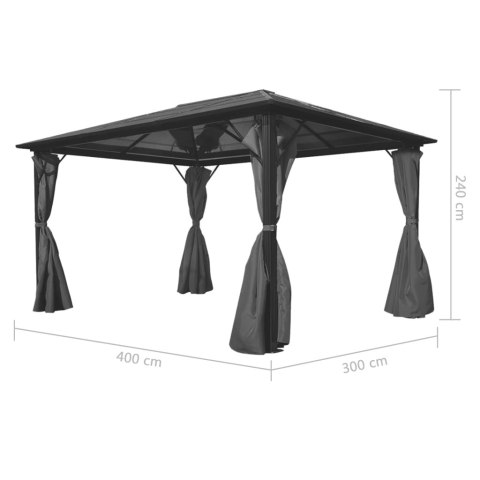 Altana ogrodowa z zasłonami, antracytowa, aluminium, 400x300 cm Altana ogrodowa z zasłonami, antracytowa, aluminium, 400x300 cm