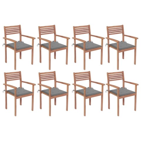  Sztaplowane krzesła ogrodowe z poduszkami, 8 szt., tekowe