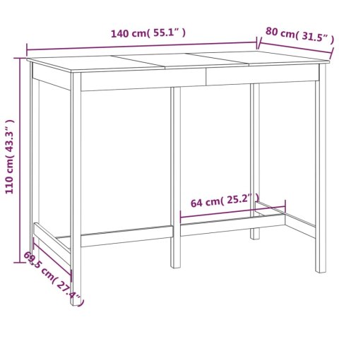 Stolik barowy, biały, 140x80x110 cm, lite drewno sosnowe Stolik barowy, biały, 140x80x110 cm, lite drewno sosnowe