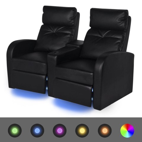 Fotele kinowe 2 osobowe, czarne, sztuczna skóra i LED