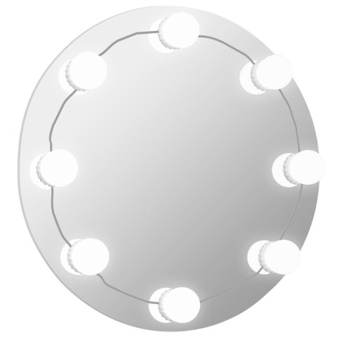 Lustro ścienne z lampkami LED, bez ramy, okrągłe, szklane Lustro ścienne z lampkami LED, bez ramy, okrągłe, szklane