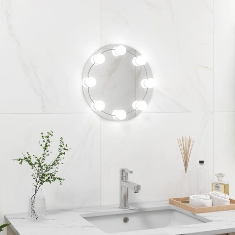 Lustro ścienne z lampkami LED, bez ramy, okrągłe, szklane Lustro ścienne z lampkami LED, bez ramy, okrągłe, szklane