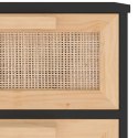  Komoda, czarna, 40x30x90 cm, lita sosna i naturalny rattan