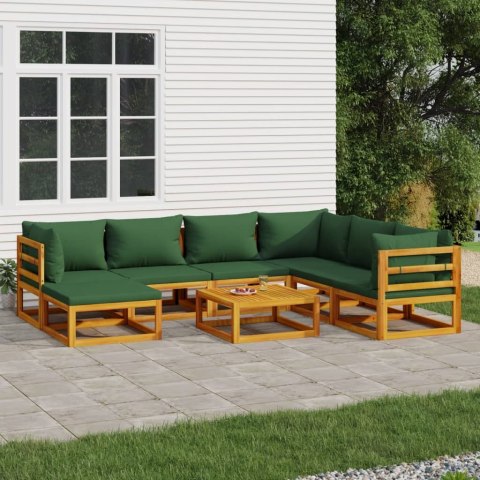  5-cz. zestaw wypoczynkowy do ogrodu, zielone poduszki, drewno