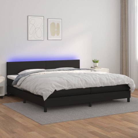  Łóżko kontynentalne z materacem i LED czarna ekoskóra 200x200cm