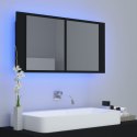 VidaXL Szafka łazienkowa z lustrem i LED, czarna, 90x12x45 cm, akryl