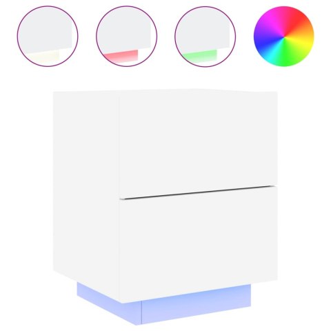 Szafki nocne z LED, 2 szt., białe, materiał drewnopochodny Szafki nocne z LED, 2 szt., białe, materiał drewnopochodny