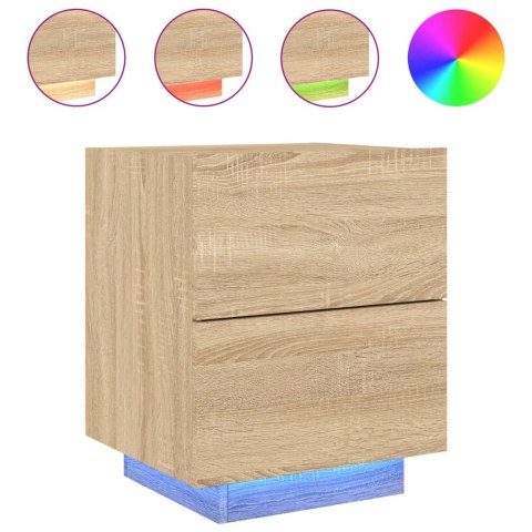 Szafki nocne z LED, 2 szt., dąb sonoma, materiał drewnopochodny Szafki nocne z LED, 2 szt., dąb sonoma, materiał drewnopochodny