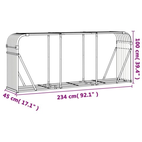 Stojak na drewno, srebrny, 234x45x100 cm, stal galwanizowana Stojak na drewno, srebrny, 234x45x100 cm, stal galwanizowana