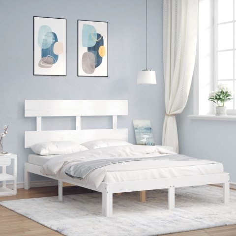  Rama łóżka z wezgłowiem, biała, 140x200 cm, lite drewno
