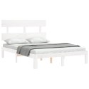  Rama łóżka z wezgłowiem, biała, 140x200 cm, lite drewno