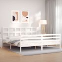 VidaXL Rama łóżka z wezgłowiem, biała, lite drewno