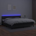 VidaXL Łóżko kontynentalne z materacem i LED czarna ekoskóra 200x200cm