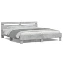 VidaXL Rama łóżka z wezgłowiem i LED, szarość betonu, 160x200 cm