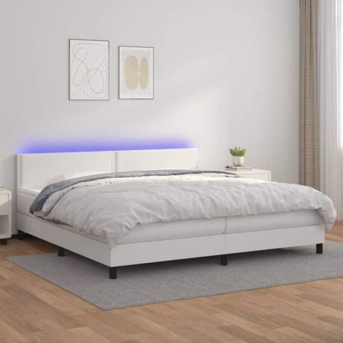  Łóżko kontynentalne z materacem i LED, biała ekoskóra 200x200cm