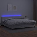  Łóżko kontynentalne z materacem i LED, biała ekoskóra 200x200cm